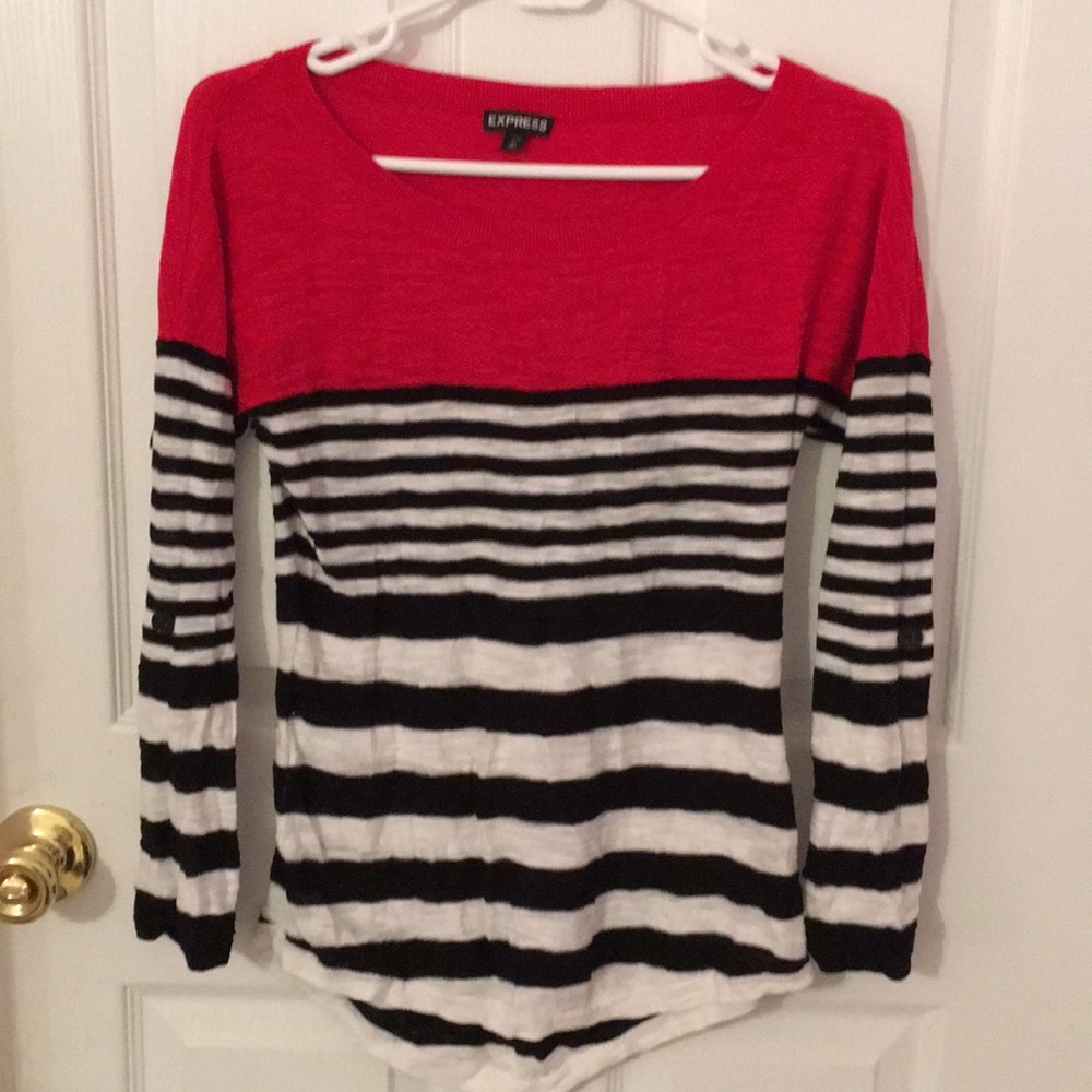 Express red, black, and white top